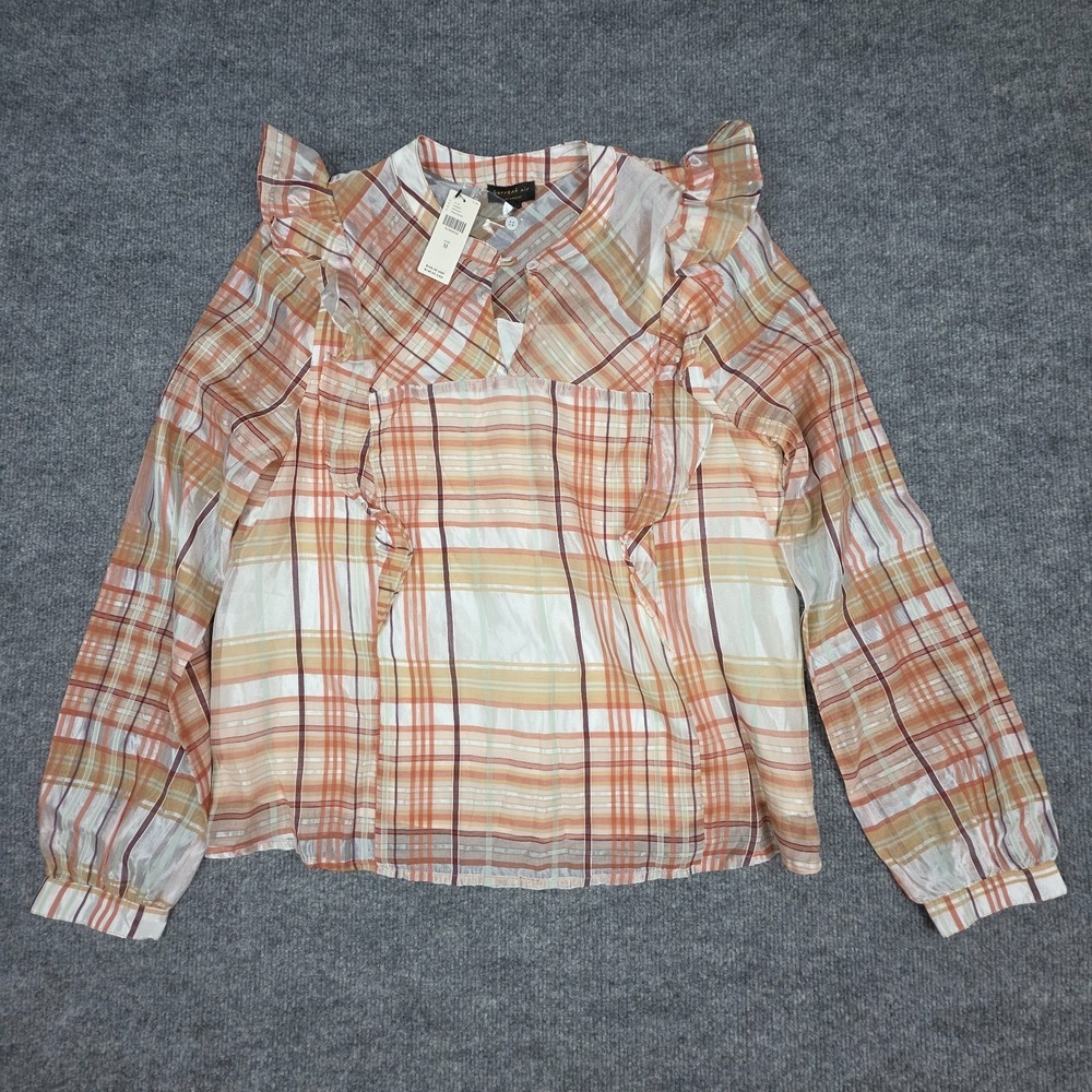 ANTHROPOLOGIE Current Air Peasant Top Shirt Women's Medium‎ Plaid Ruffled NWT